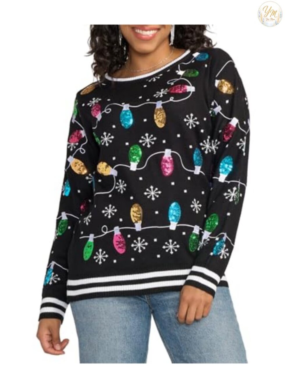 Light-Up Ugly Christmas Sweater Pullover Crew Neck Long Sleeve Tailored Fit